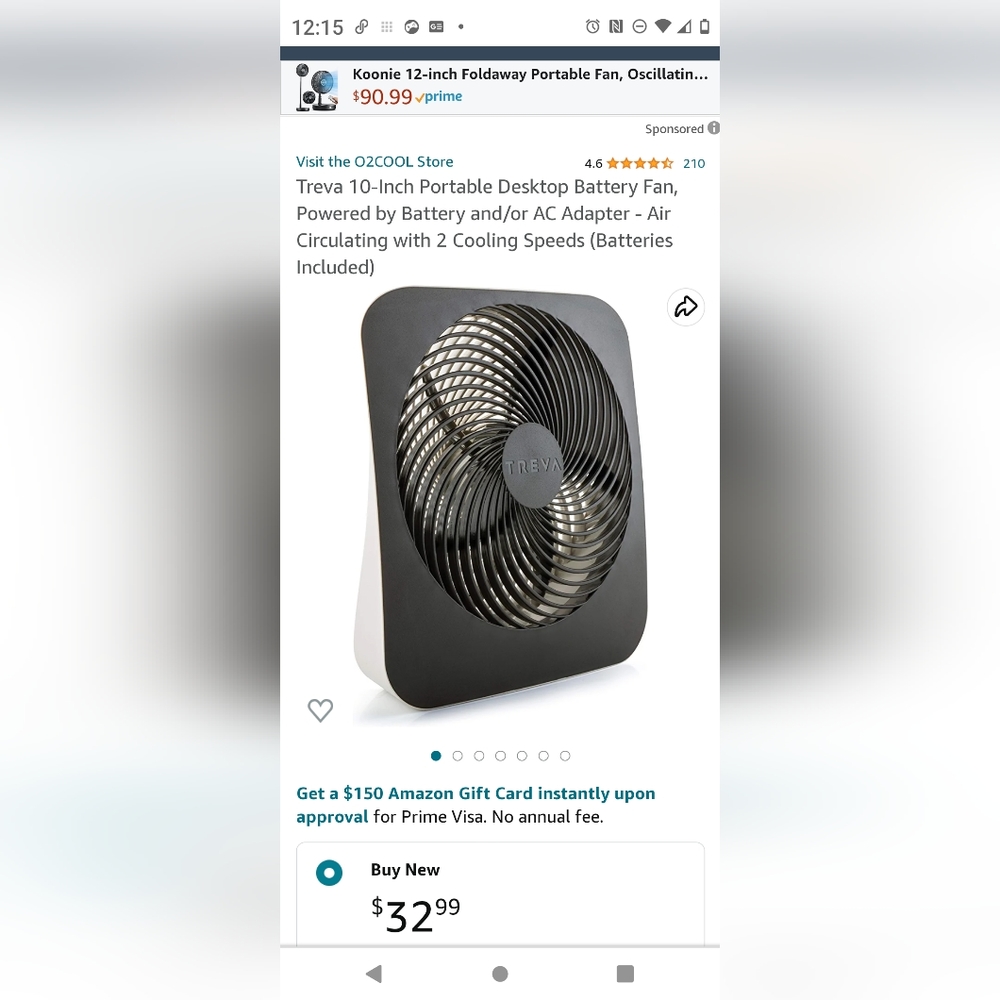 Treva 10 Inch Portable Battery Operated Fan WORKS GREAT